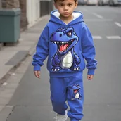 Dresy i komplety dla chłopców - TEMU Dwuczęściowy zestaw dla chłopców z nadrukiem kreskówkowego dinozaura i spodniami dresowymi, idealny na jesień i zimę, doskonały prezent dla - miniaturka - grafika 1