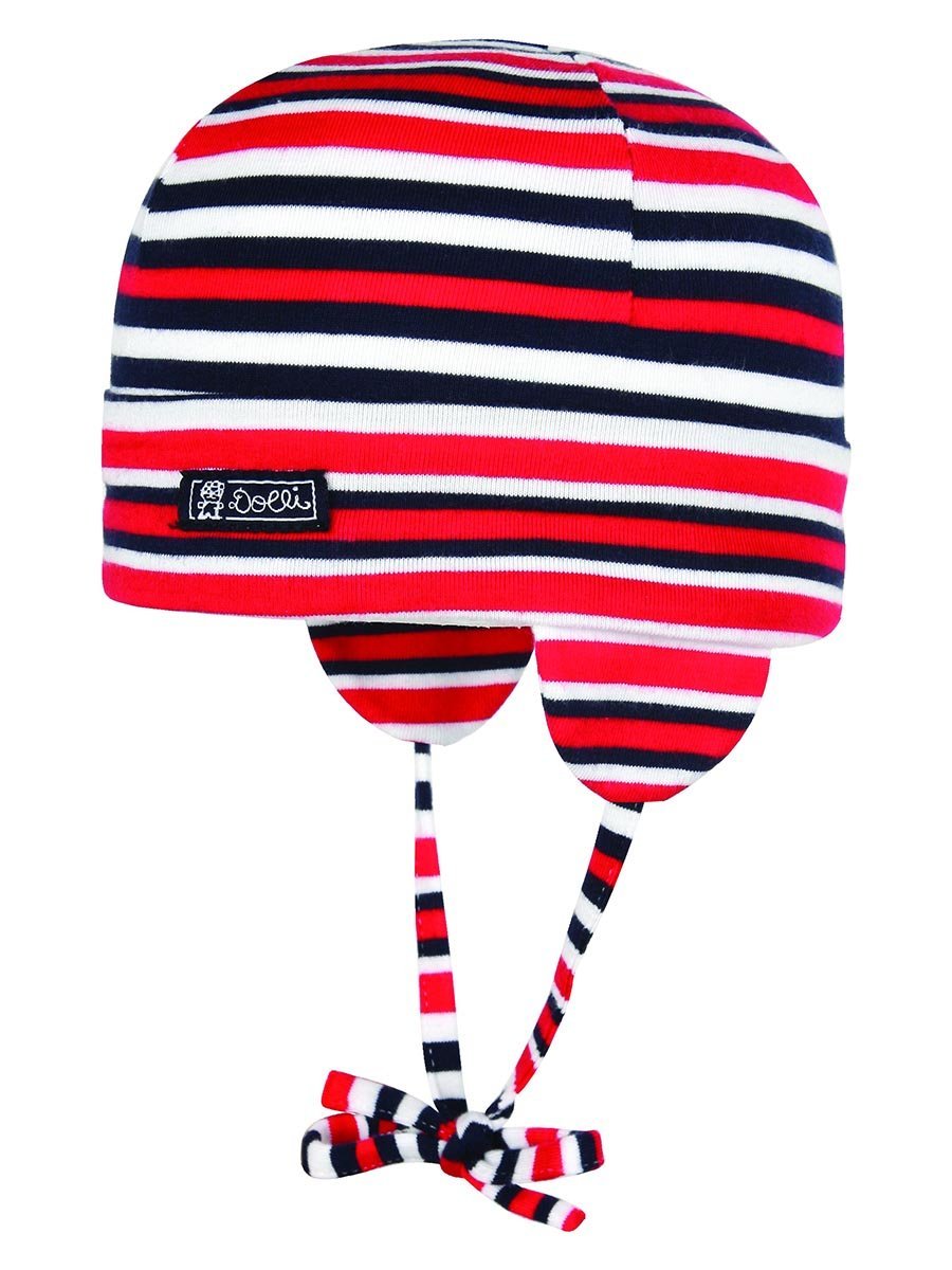 Chłopięca czapka wiązana dzianinowa w czerwone paski Doll r.45