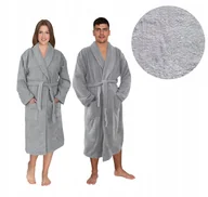 Szlafroki damskie - Długi Szary Szlafrok Bawełniany Frote damski szlafrok męski UNISEX L/XL - miniaturka - grafika 1