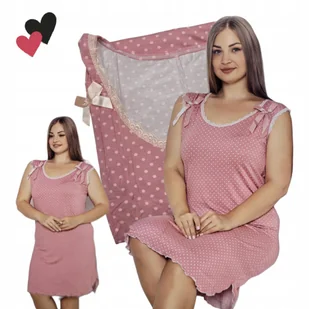 WISKOZOWA KOSZULA NOCNA do spania piżama bez rękawa groszki 44 46 2XL 3XL - Bielizna nocna - miniaturka - grafika 1