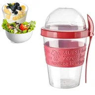 Kubki - POJEMNIK KUBEK NA JOGURT MUSLI SAŁATKĘ CZERWONY ŚNIADANIÓWKA Z ŁYŻKĄ LUNCHBOX PIĘTROWY - miniaturka - grafika 1