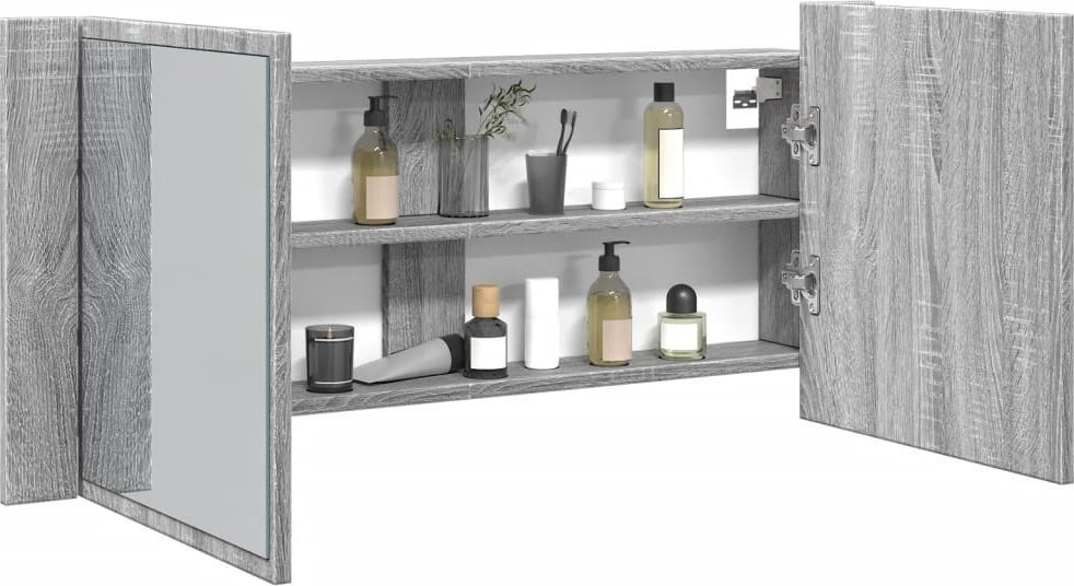 vidaXL vidaXL Szafka łazienkowa z lustrem i LED, szary dąb, 100x12x45 cm