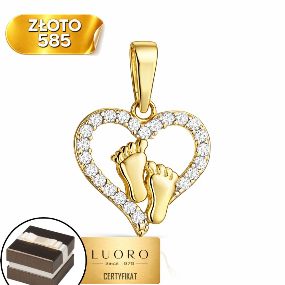 ZAWIESZKA ZŁOTA 585 14K SERCE CYRKONIA STÓPKA 1,7 CM ELEGANCKA DELIKATNA