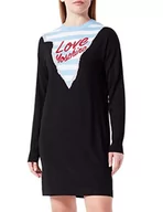 Sukienki - Love Moschino Damska sukienka o regularnym kroju z długim rękawem i wzorem w paski, wzór górski, styl Intarsia i Embroidery, czarny, 44 - miniaturka - grafika 1