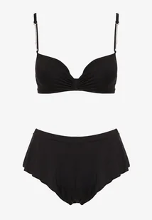 Czarne Bikini Góra z Regulowanymi Ramiączkami Ozdobionymi Cyrkoniami z Elastycznym Dołem w Zestawie Spodenki Kąpielowe z Gumką w Pasie Quilalia - Stroje kąpielowe - miniaturka - grafika 1