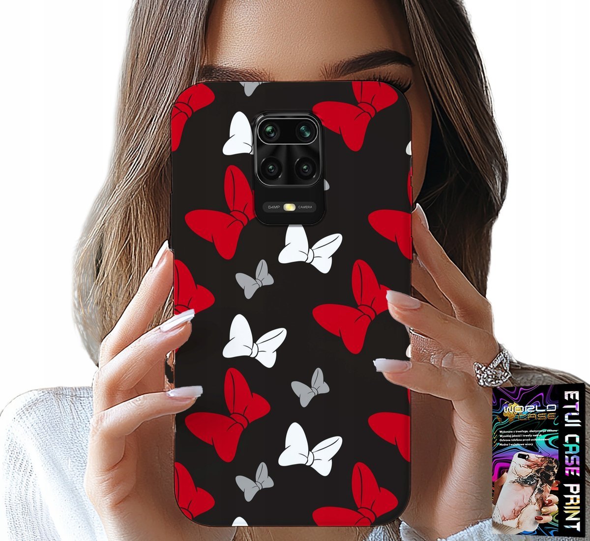 ETUI DO XIAOMI NOTE 9 PRO / 9S - KOKARDKI CZERWONO BIAŁE MYSZKA, WZORY