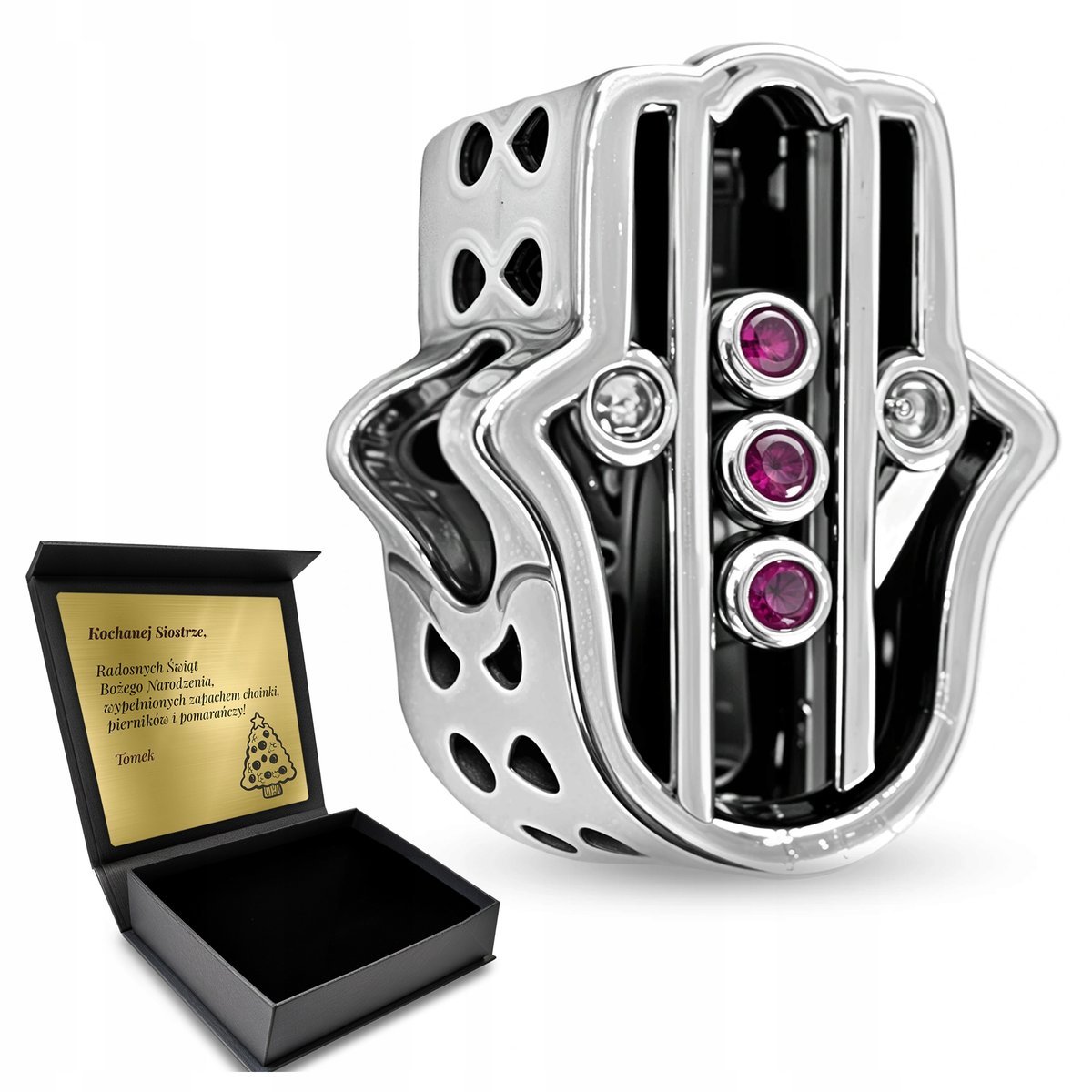 Zawieszka Charms Srebrna Hamsa Ręka Fatimy Turecki Talizman Grawer