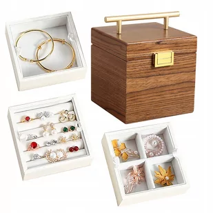 Małe Pudełko Biżuteryjne Premium Z Lustrem Orzech - Pudełka i szkatułki - miniaturka - grafika 1