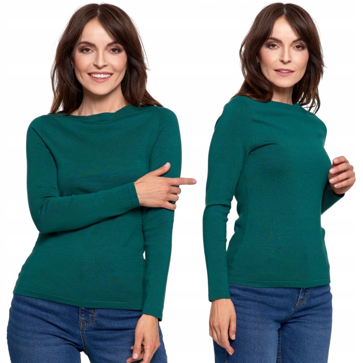 SWETER DAMSKI Z WISKOZY CIENKI O DOPASOWANYM KROJU KLASYCZNY MORAJ S GREEN