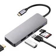 Huby USB - Adapter Przejściówka Rozdzielacz Ze Złącza Usb Typ C (Męski) Na Hdmi (Żeński) 4K 60Hz / Usb 3.0 (Żeński) / Usb 2.0 (Żeński) + Czytnik Kart Sd / Micr.. - miniaturka - grafika 1