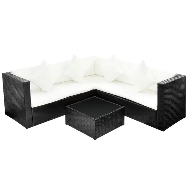 Zestaw Mebli Ogrodowych Rattanowych Czarny/Kremowy 118x60x64 cm