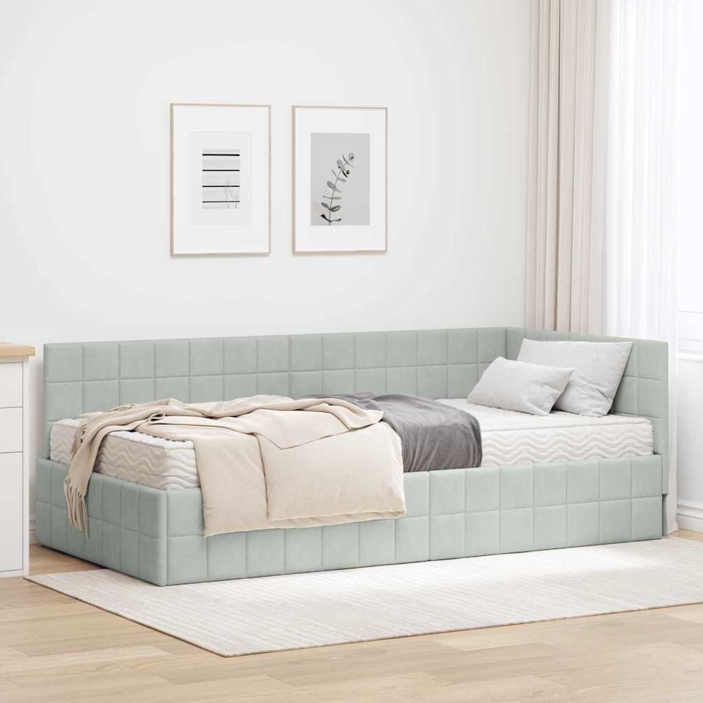 vidaXL Rama Łóżka Narożnego z Materacem 2 pcs Jasnoszary Aksamit