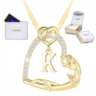 Naszyjniki - Złoty Naszyjnik Serce z Literką SREBRO Kwiatek Róża Litera K POZŁACANY 585 - miniaturka - grafika 1