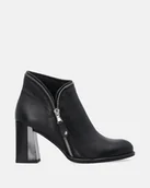 Botki damskie - Czarne damskie botki na słupku z groszkowej skóry - Venezia - miniaturka - grafika 1