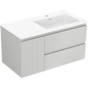 Szafki łazienkowe - Mexen Rivel szafka łazienkowa 90 cm z umywalką Otis prawą, 2S, 1D, ryflowana, szara mat/biała mat - 91A23-09047-3-BBFFF62-W18P01 - miniaturka - grafika 1