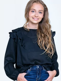 Bluzki dla dziewczynek - Bluzka dziewczęca z falbankami czarna Safie 906 - grafika 1
