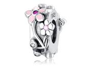 Pandora Valerio.pl Rodowany srebrny charms kwiaty flowers cyrkonie cyrkonie srebro 925 BEAD35Q BEAD35Q