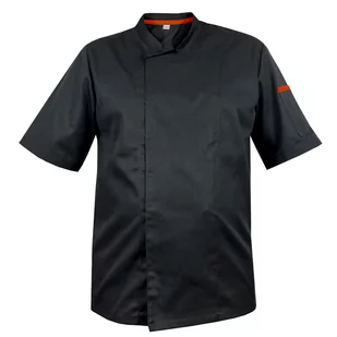 Bluza kucharska szefa kuchni czarna z zakrytym zapięciem i pomarańczowymi wstawkami, rękaw krótki XL - Fartuchy i rękawice kuchenne - miniaturka - grafika 1