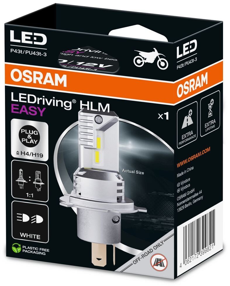 Żarówka LED Blister 1szt. H19/H4 12V 19.0/18.7W P43T bez homologacji drogowej, do motocykli LEDriving HL EASY, biała 6500K