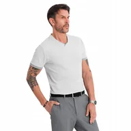 Koszulki męskie - Modny t-shirt męski kontrastowe wstawki jasnoszary OM-TSCT-0198 V4 roz. M - miniaturka - grafika 1