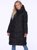 Kurtki damskie - Długa damska kurtka zimowa z  ozdobnym kapturem Czarny XXL - miniaturka - grafika 1