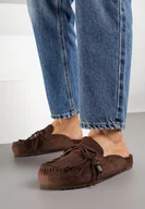 Klapki i japonki damskie - Ciemnobrązowe Klapki z Frędzlami i Kokardą Narialla - miniaturka - grafika 1