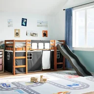 Łóżka dla dzieci i młodzieży - vidaXL vidaXL Dziecięce łóżko na antresoli, biało-czarne zasłonki, 90x190 cm - miniaturka - grafika 1