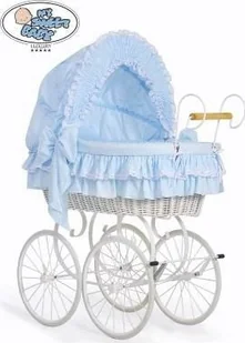 My Sweet Baby Kosz Mojżesza Retro Victoria - Biały + niebieska pościel z białą haftowaną koronką - Łóżeczka i kojce - miniaturka - grafika 1