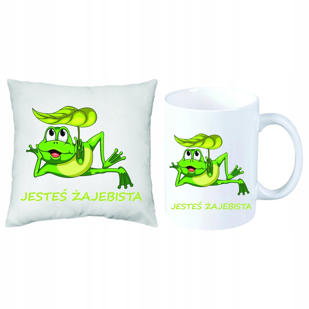 Zestaw Kubek Poduszka Śmieszny Prezent Żaba + Imię