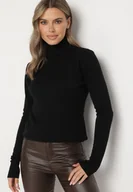 Swetry damskie - Czarny Sweter z Golfem z Domieszką Kaszmiru i Wiskozy Zaisma - miniaturka - grafika 1
