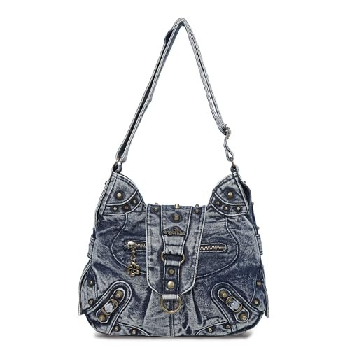 Angel Kiss Torba hobo dla kobiet ćwiekami wegańskie skórzane torebki na ramię i torebki retro pojemne codzienne torby crossbody, średni rozmiar, niebieski (Denim Blue), Medium