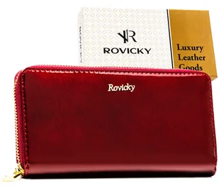 Portfel damski na suwak ROVICKY skórzany duży rfid stop rozbudowany na karty lakierowany czerwony - Portfele Portfel damski na suwak ROVICKY skórzany duży rfid stop rozbudowany na karty lakierowany czerwony - Portfele - miniaturka - grafika 1