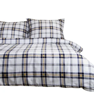 Pościel bawełniana 220x200 BAWEŁNA 100% białe tło żółto granatowa kratka - Pościel Pościel bawełniana 220x200 BAWEŁNA 100% białe tło żółto granatowa kratka - Pościel - miniaturka - grafika 1