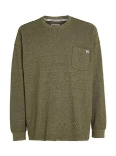 Tommy Jeans Męska koszulka TJM RLX Waffle Snit L/S dzianinowe topy, Ciemnozielony oliwkowy, M - Koszulki męskie - miniaturka - grafika 1