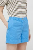 Spodenki damskie - Tommy Hilfiger szorty bawełniane kolor niebieski gładkie high waist - miniaturka - grafika 1