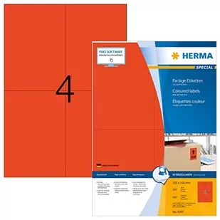 HERMA 4397 kolorowe etykiety DIN A4 (105 x 148 mm, 100 arkuszy, papier, matowy) samoprzylepne, do zadrukowania, trwale przylegające etykiety kolorowe, 400 etykiet, czerwone - Etykiety do drukarek - miniaturka - grafika 1