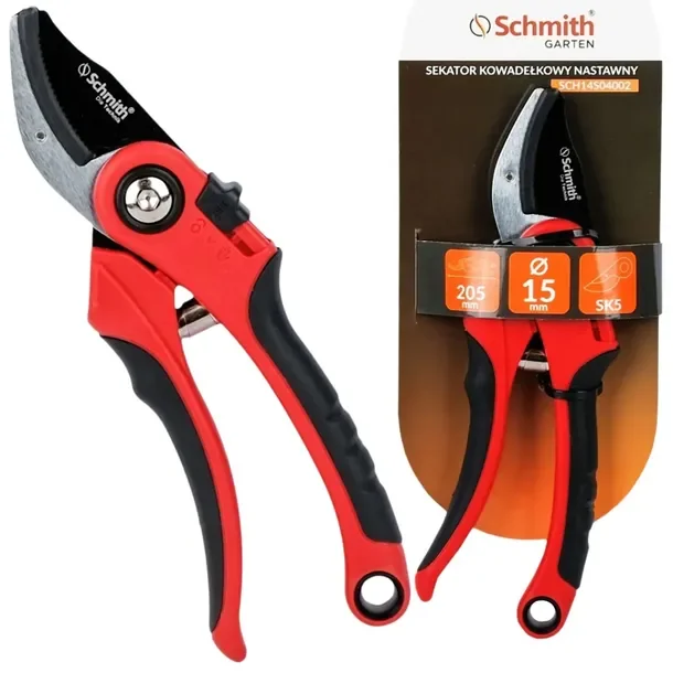 Sekator Ogrodowy Kowadełkowy Nastawny 205mm Do Gałęzi Krzewów Schmith