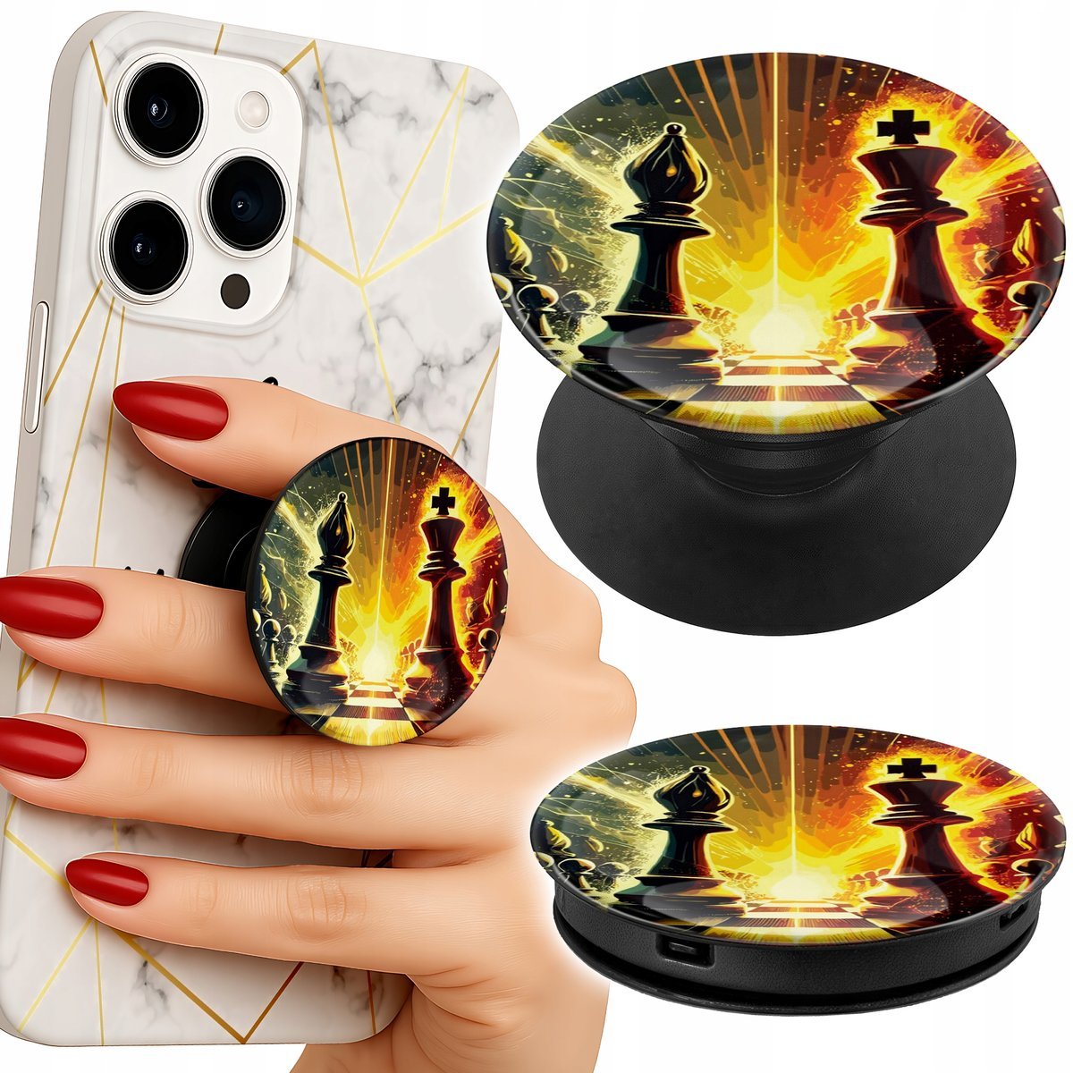 Uchwyt do telefonu Popsocket na palce/stojak SZACHY SZACHOWNICA PIONEK