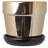 Donice - 20999-17 doniczka ceramiczna złota z czarną podstawką duża 17,5x17,5x17 cm - miniaturka - grafika 1