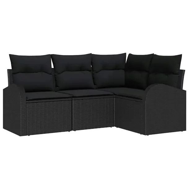 Zestaw Sofa Narożna Ogrodowa Modularna, Czarna, 4 Elementy, Polirattan