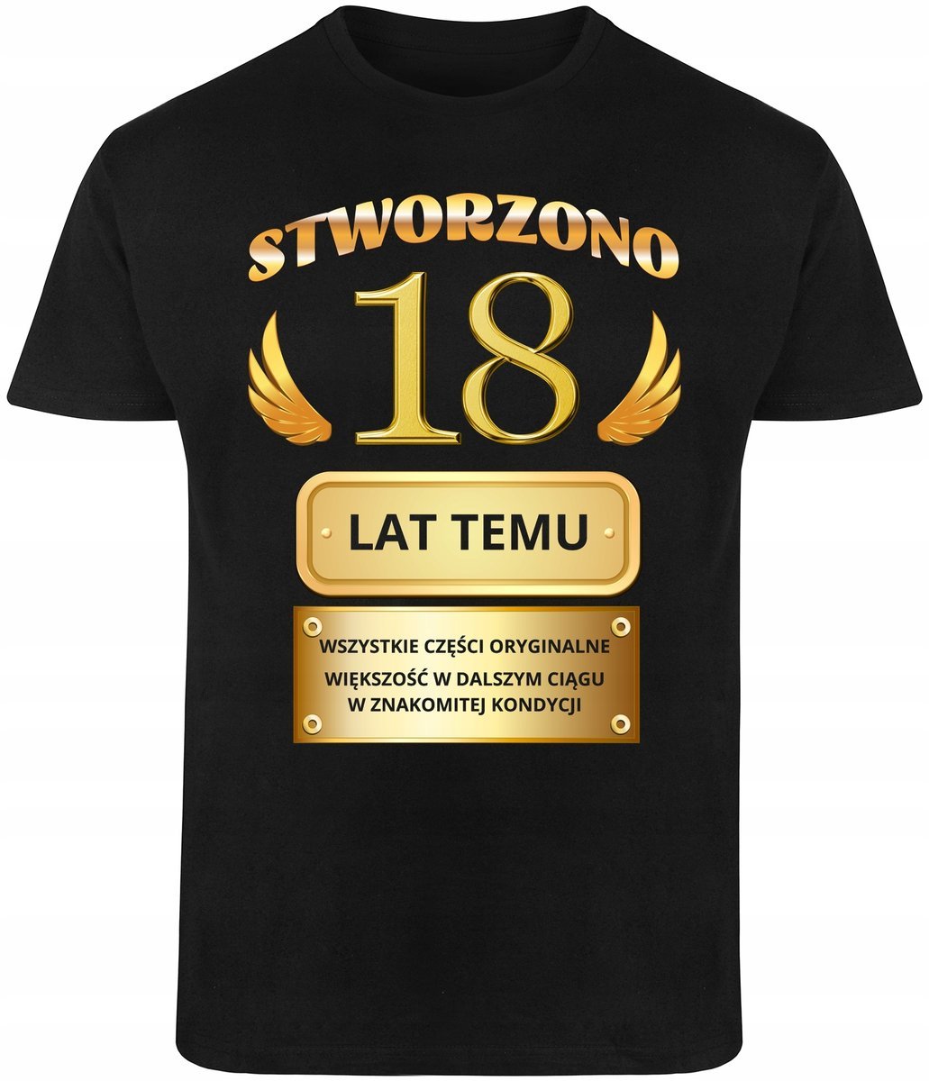 Tshirt 18 Urodziny prezent Koszulka urodzinowa Na 18tke Czarna R-M A846