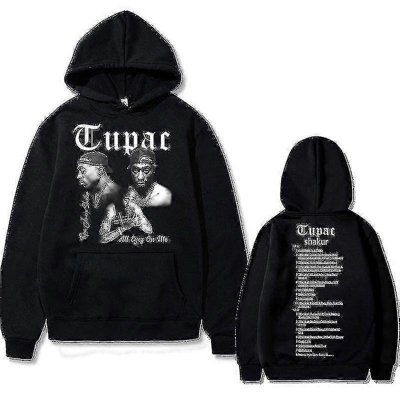 Raper Tupac 2pac Hip Hop Bluza z kapturem Moda męska Mężczyźni Kobiety Oversize Sweter Męski czarny streetwear Mężczyzna Bluza vintage czarny Q0141 S