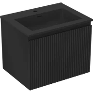 Szafki łazienkowe - Mexen Rivel szafka łazienkowa 60 cm z umywalką Otis, 1 szuflada, ryflowana , czarna mat - 91A20-06047-1-BF71-W18M71 - miniaturka - grafika 1