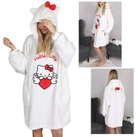 Piżamy damskie - Hello Kitty Biała, damska bluza/szlafrok/koc z kapturem, snuddie, ciepła, miękka M-L - miniaturka - grafika 1