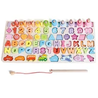 Układanki dla dzieci - Drewniana układanka 6w1 Cyfry Litery Rybki - miniaturka - grafika 1