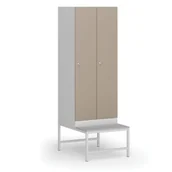 Szafki biurowe - Szafka ubraniowa z ławką, 2-drzwiowa, 1875 x 600 x 500/800 mm, zamek cylindryczny, drzwi beżowe - miniaturka - grafika 1