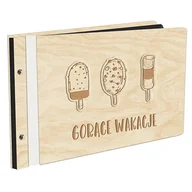 Albumy fotograficzne - Album Na Zdjęcia  Z Doklejanymi Elementami Gorące Wakacje W Drewnianej Oprawie Z Czarnymi Kartami Z Grawerem - miniaturka - grafika 1