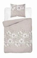 Pościel - Detexpol Pościel satynowa 140x200 beżowa jasna biała kwiaty liście 5086 A Home Satin 11 - miniaturka - grafika 1