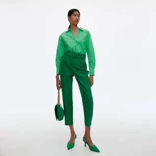 Spodnie damskie - Reserved Spodnie z paskiem - Zielony - grafika 1