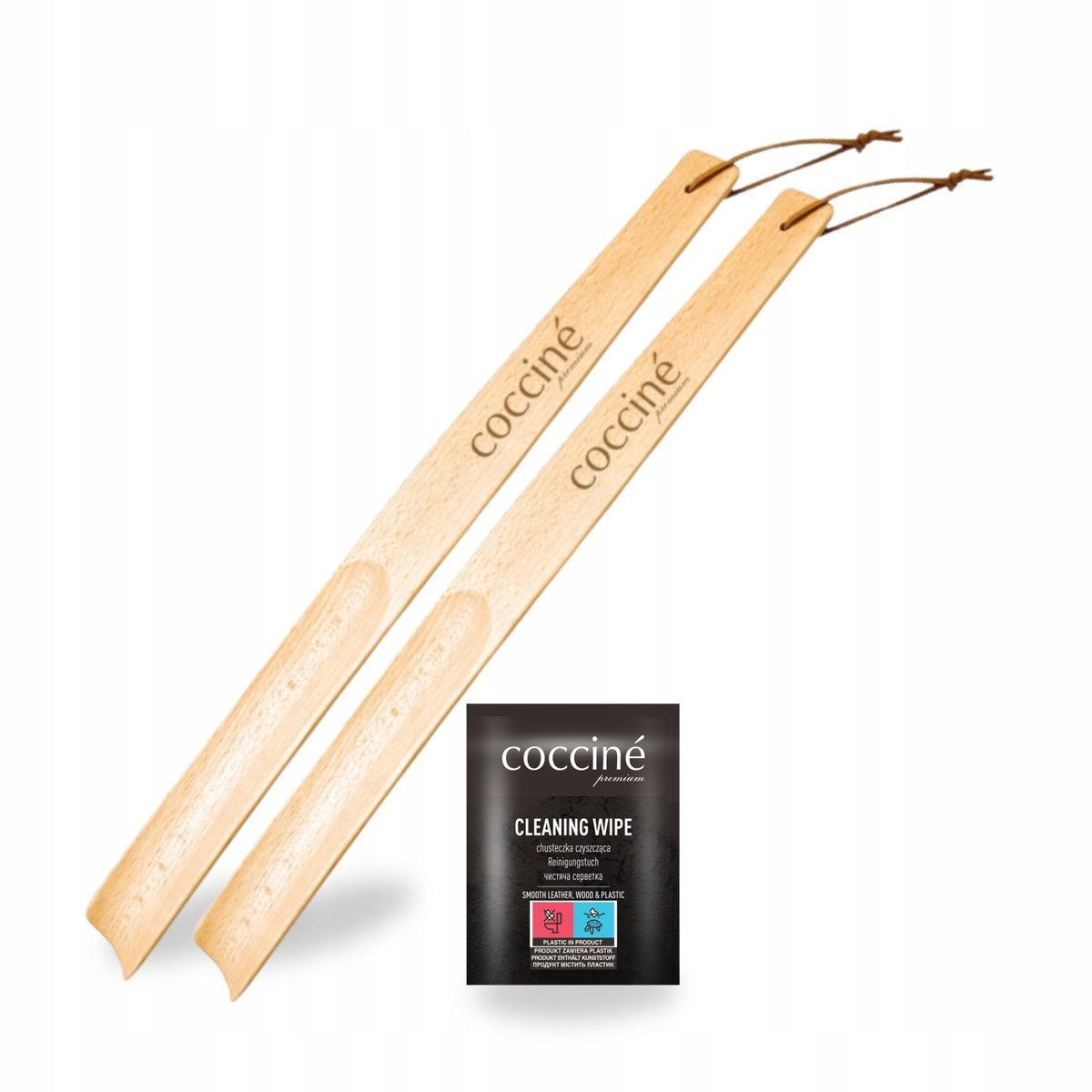 2x Łyżka Drewniana Elegancka do Butów z Chusteczką Coccine Zestaw 3w1
